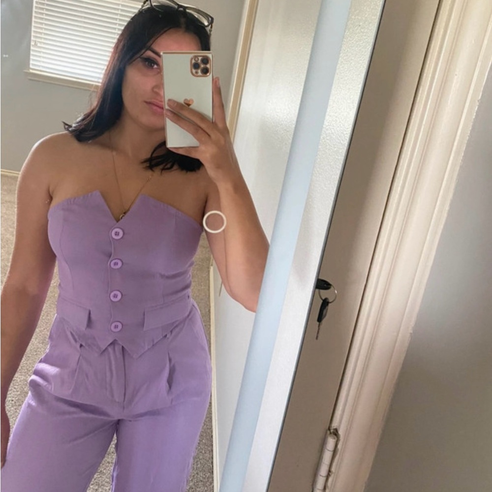 Purple Strapless Jumpsuit with Sweetheart Neckline